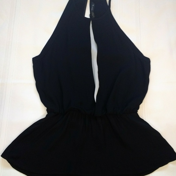 Zara Tops - zara black keyhole halter drawstring top Sz S